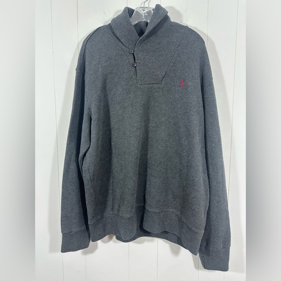 Polo Ralph Lauren Men’s Sz XL Gray Pullover Sweater Suede Elbow Patches - Picture 1 of 8